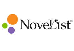 Orange, green, and purple dots on left side of black lettered "NoveList" on white background. 
