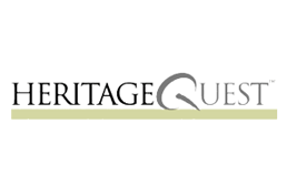 Heritage Quest logo, black lettering on above a thick green line.